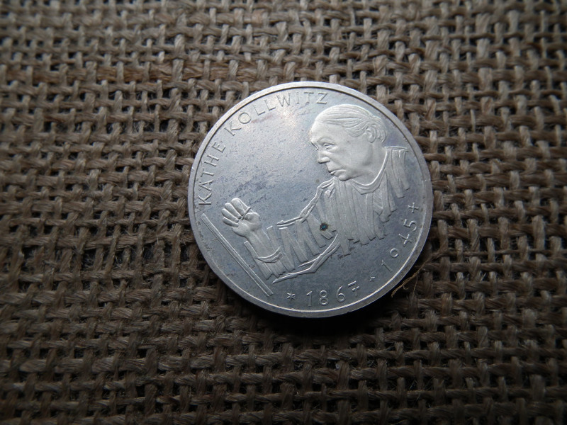 Németország , ezüst 10 márka 1992 G , Deutsche Mark Käthe Kollwitz
