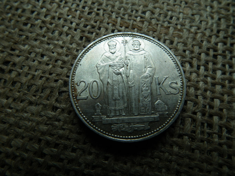Szlovákia , ezüst 20 korona 1944 , korun , Szent Cirill és Szent Metód