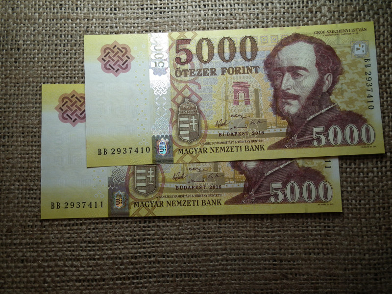 5000 Forint Bankjegy 2016 BB UNC , 2 db sorszámkövető 