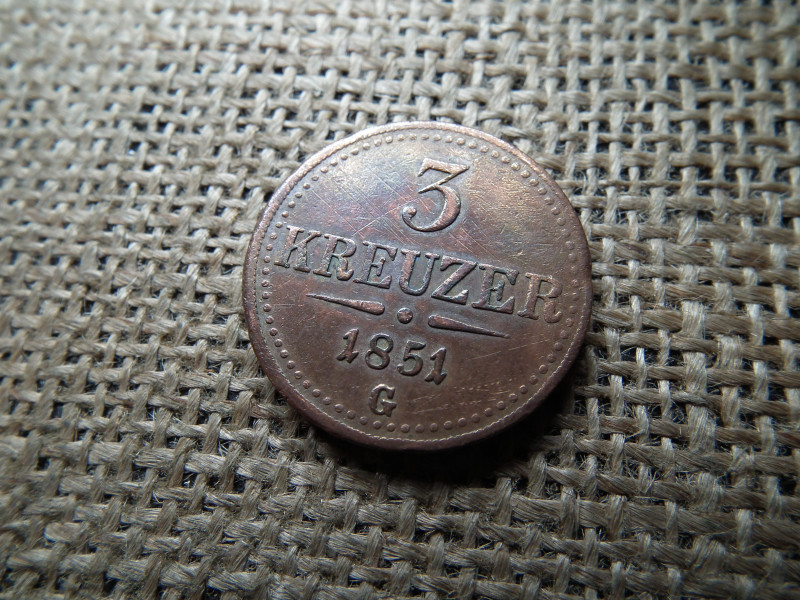 Ferenc József 3 krajcár 1851 G , ritka 