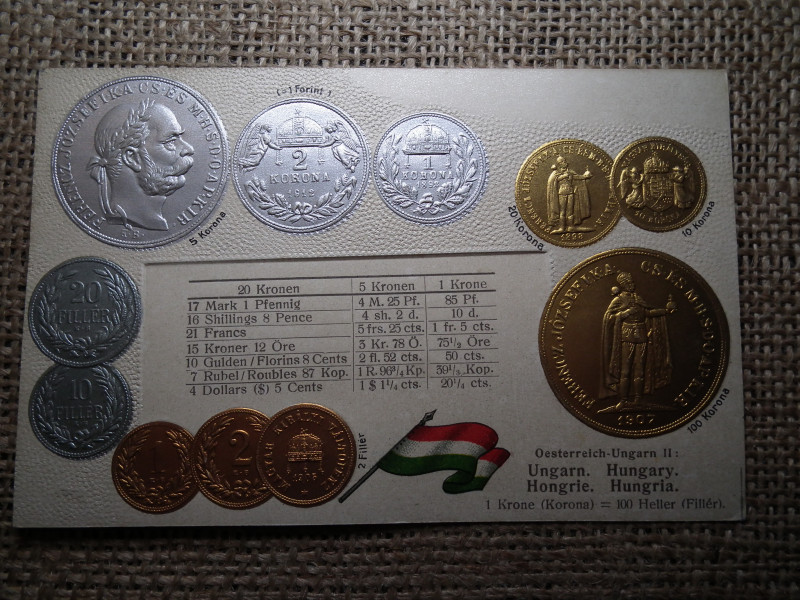 Ausztria - Magyarország érmék dombornyomott pénzes levelezőlap ! Korona rendszer ! Ritka