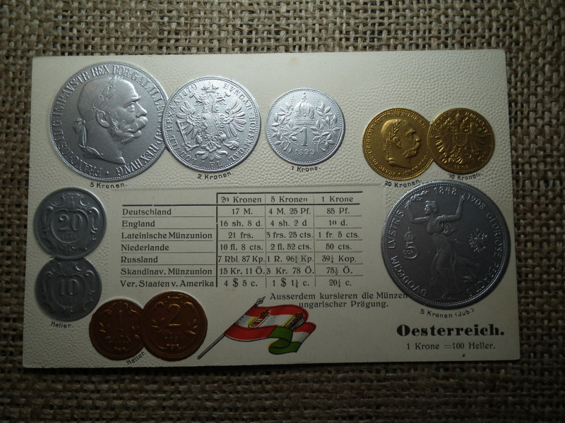 Ausztria - Magyarország jubileumi érmék dombornyomott pénzes levelezőlap ! Korona rendszer ! Ritka