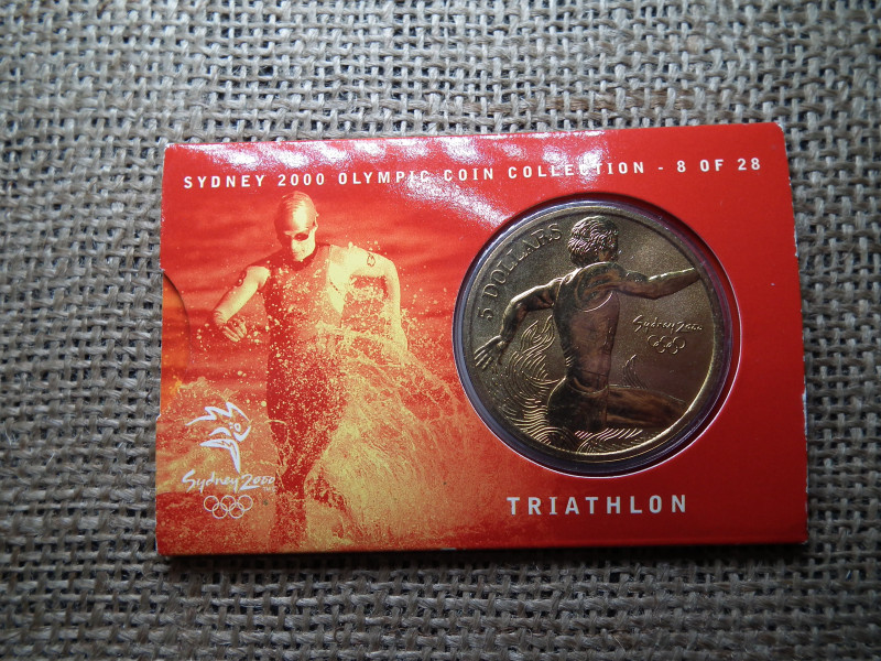 Ausztrália emlék 5 dollár 2000 , Sydney olimpia ! Triatlon , dollars , tokos 