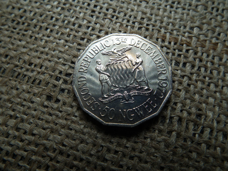 Zambia 50 Ngwee 1972 , verdefényes ,  Második Köztársaság
