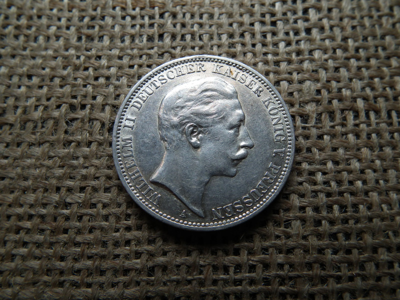 Porosz , Ezüst 3 márka 1909 A II. Vilmos