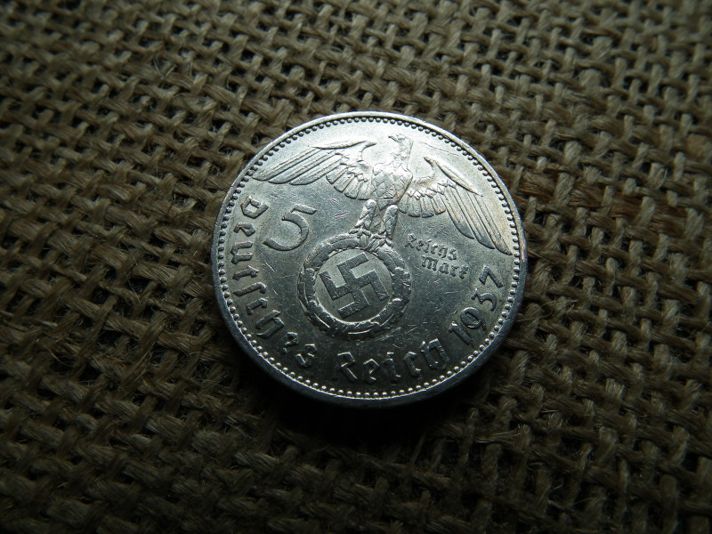 Birodalmi , ezüst 5 márka 1937 E  , Horogkeresztes 