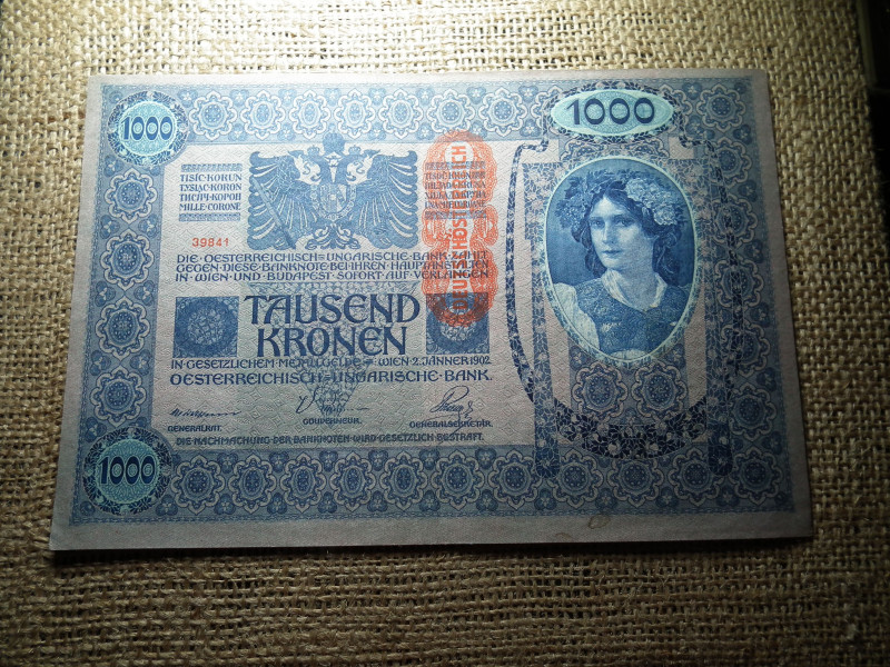 1000 korona 1902 , Osztrák felülbélyegzéssel 