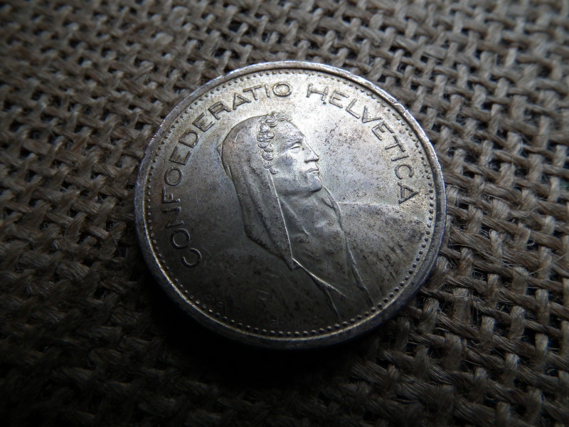 Svájc , ezüst 5 frank 1969 B , francs 