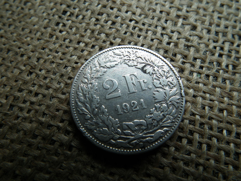 Svájc , ezüst 2 frank 1921 B , francs 