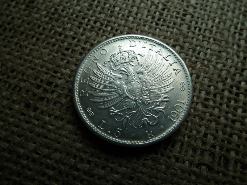 Olaszország ezüst 5 líra 1901 utánveret , Lire 1901 - Victor Emmanuel III 