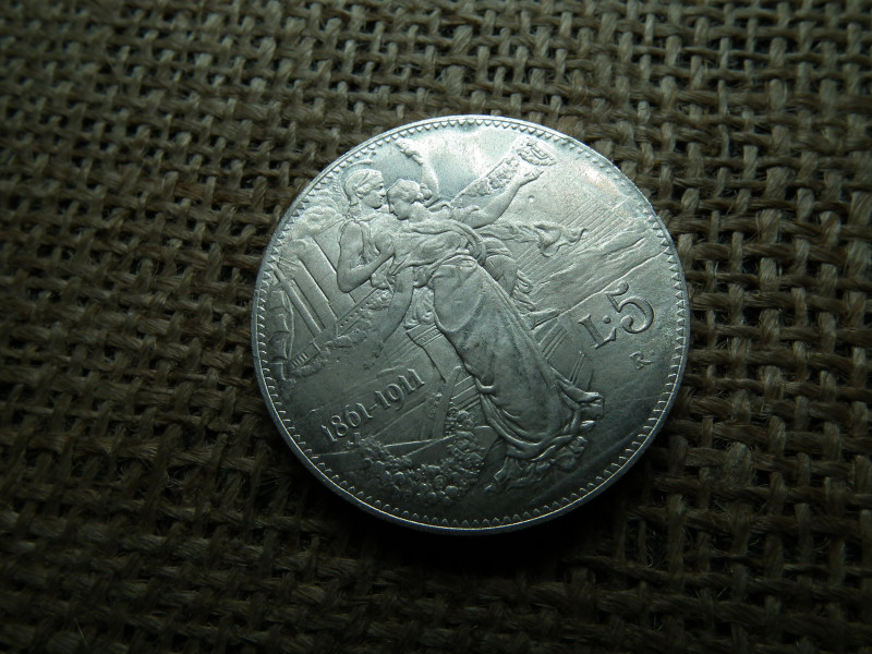 Olaszország ezüst 5 líra 1911 utánveret , Lire 1911 - Victor Emmanuel III , Királyság évfordulója