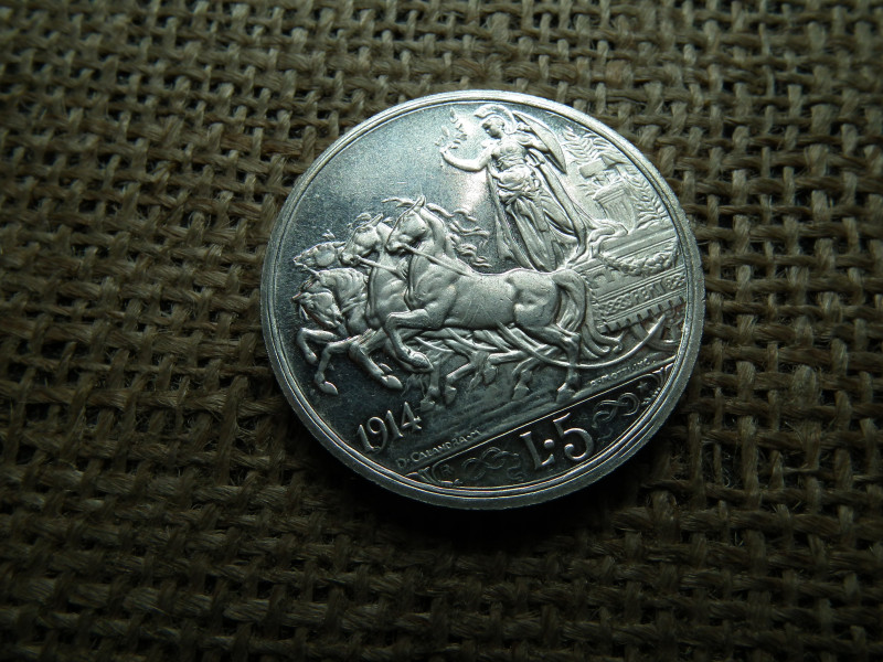 Olaszország ezüst 5 líra 1914 utánveret , Lire 1914 - Victor Emmanuel III 