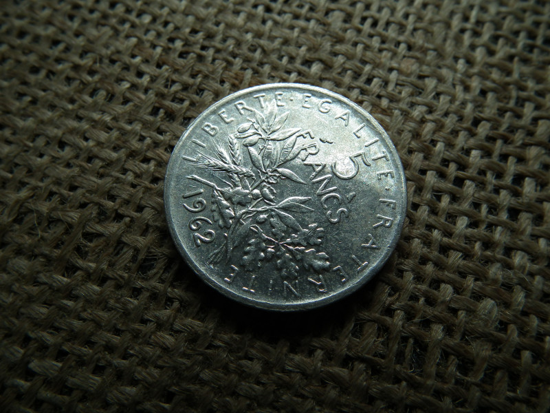 Franciaország , ezüst 5 frank 1962 , francs 