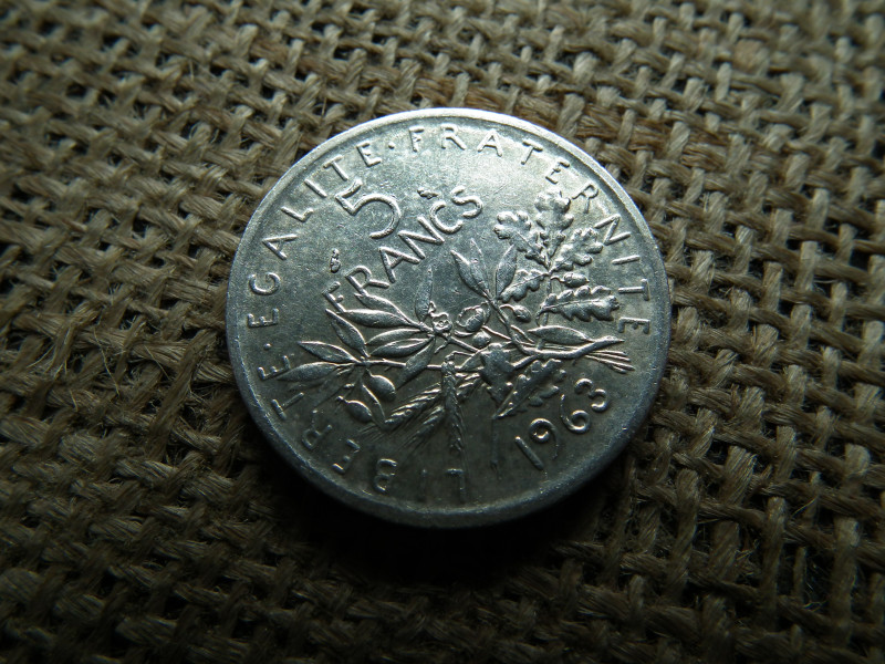 Franciaország , ezüst 5 frank 1963 , francs 