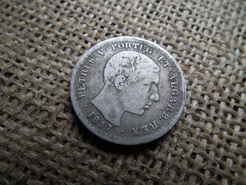 Portugália , ezüst 500 reis 1857 , Pedro V , ritka 