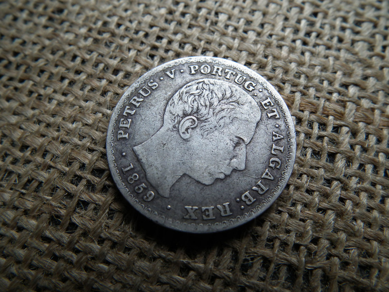 Portugália , ezüst 500 reis 1859 , Petrus V