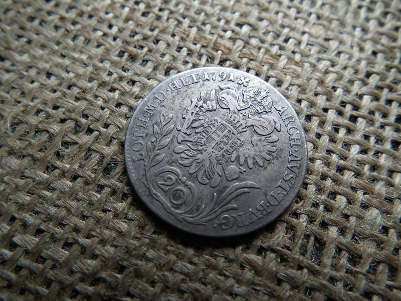 II. Lipót , ezüst  20 krajcár 1791 B