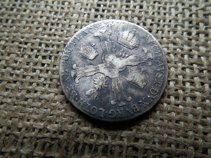 Ferenc , ezüst 1/2 tallér 1797 C , thaler , Prága 