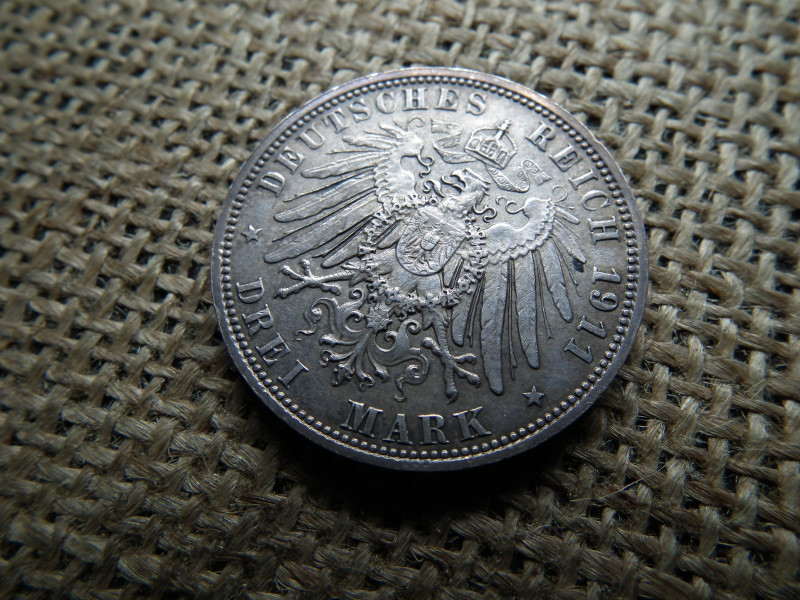 Ezüst 3 márka 1911 D , Mark , Luitpold régens herceg 90. születésnapja