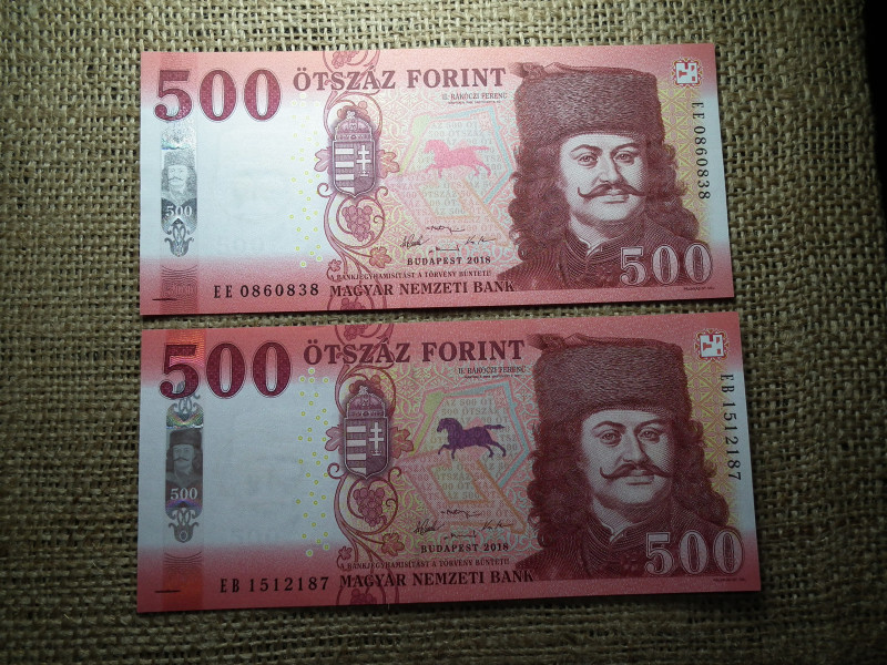 500 forint 2018 EE , 2 db sorszámkövető , UNC