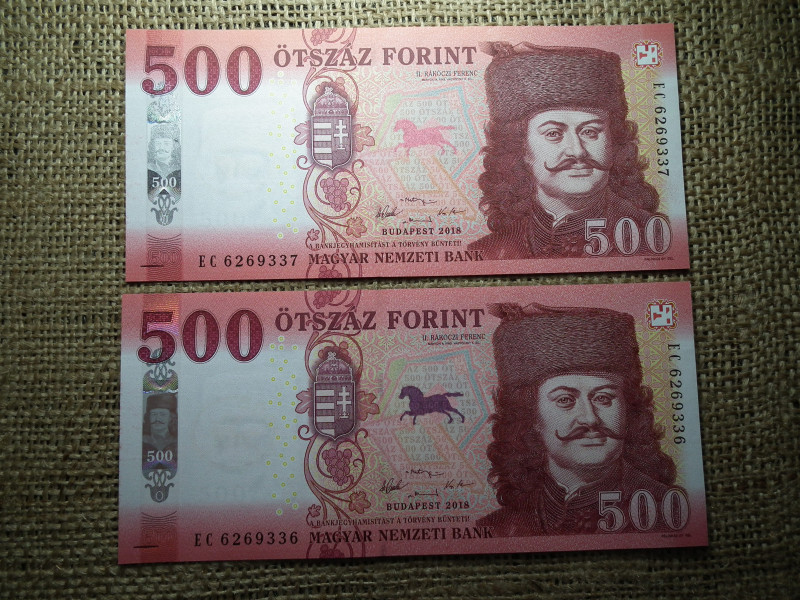 500 forint 2018 EC , 2 db sorszámkövető , UNC