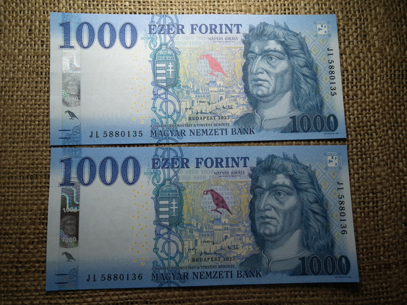 1000 forint 2023 JL , 2 db sorszámkövető UNC
