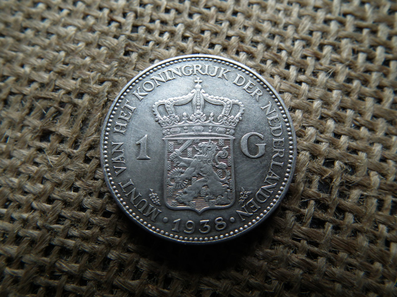 Hollandia , ezüst 1 gulden 1938 , Vilhelmina