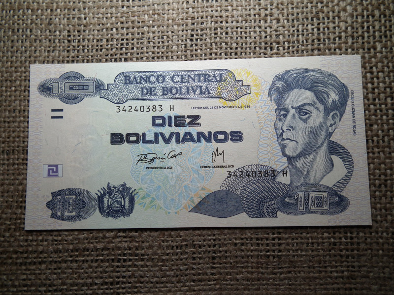 Bolívia 10 bolivianos 2001 - 2008 UNC , B1