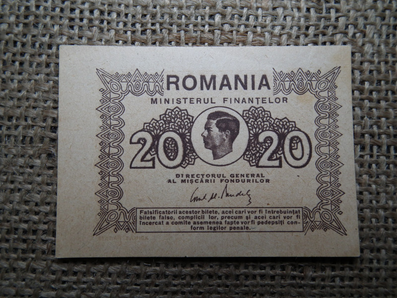 Románia 20 Lei 1945 , hajtatlan 