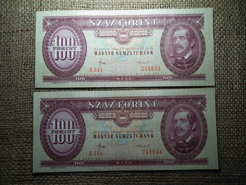 100 forint 1984 , 2 db sorszámkövető 