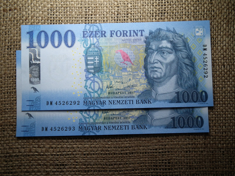 1000 forint 2017 DD , UNC  , 2 db sorszámkövető 