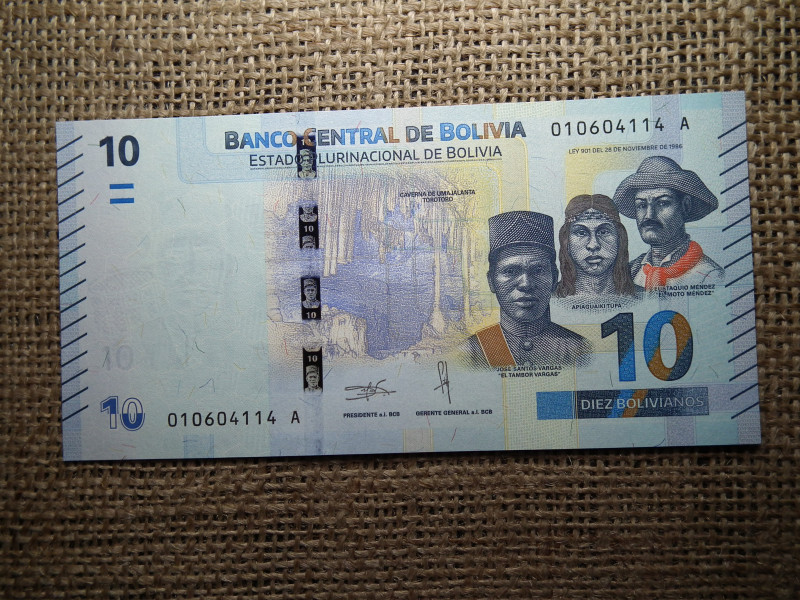 Bolívia 10 bolivianos 2019 UNC , C1