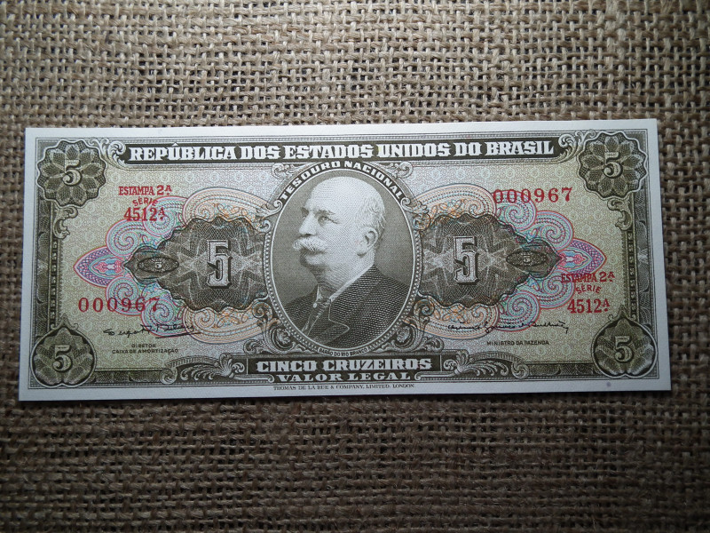 Brazília 5 cruzeiros 1962 - 1964  UNC , alacsony sorszám ! C1