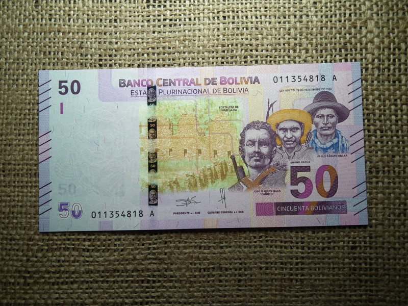 Bolívia 50 bolivianos 2018 UNC , C1