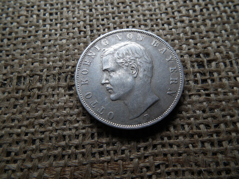 Bajor , ezüst 3 márka 1909 D , Mark , Ottó 