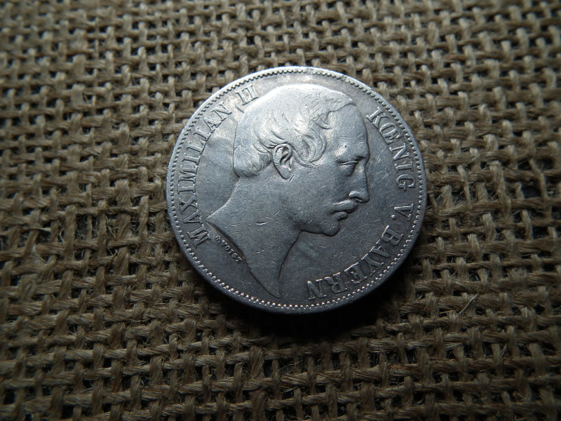 Bajor , ezüst 1 Vereinsthaler 1863  - Maximilian II , sérült perem 
