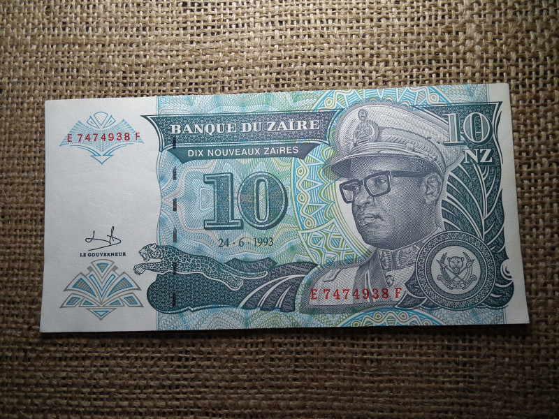 Zaire 10 zaires 1993 , hajtatlan 
