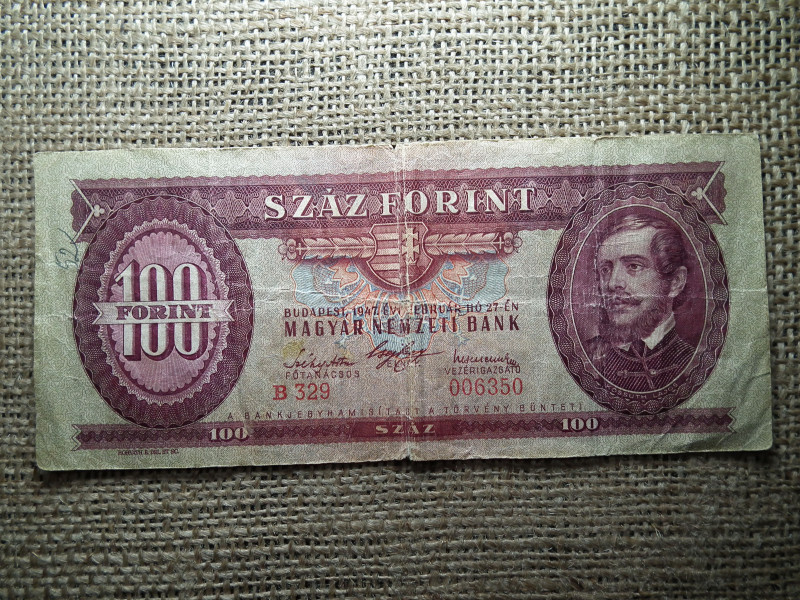 100 forint 1947 , ritkább , alacsonyabb sorszám 