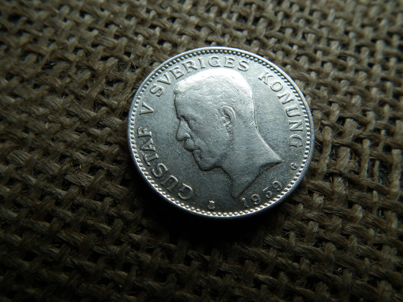 Svédország , ezüst 1 korona 1939 , V. Gusztáv