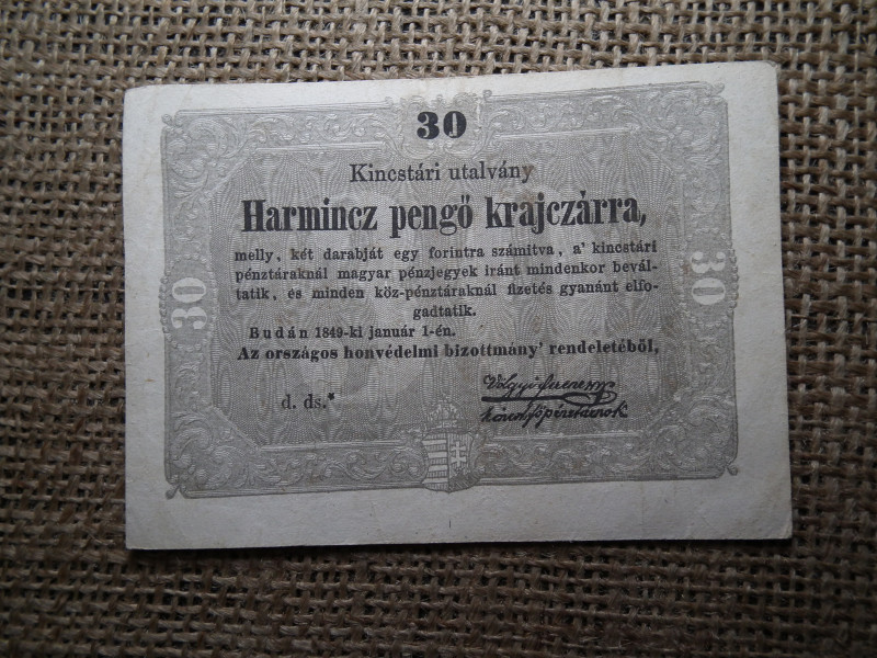 Kossuth 30 Pengő Krajcár 1849 , csillagos