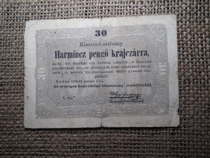 Kossuth 30 Pengő Krajcár 1849 , csillagos 