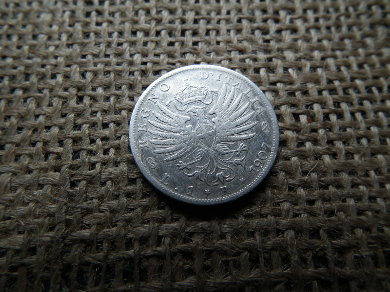 Olaszország , ezüst 1 líra 1907 , lira 