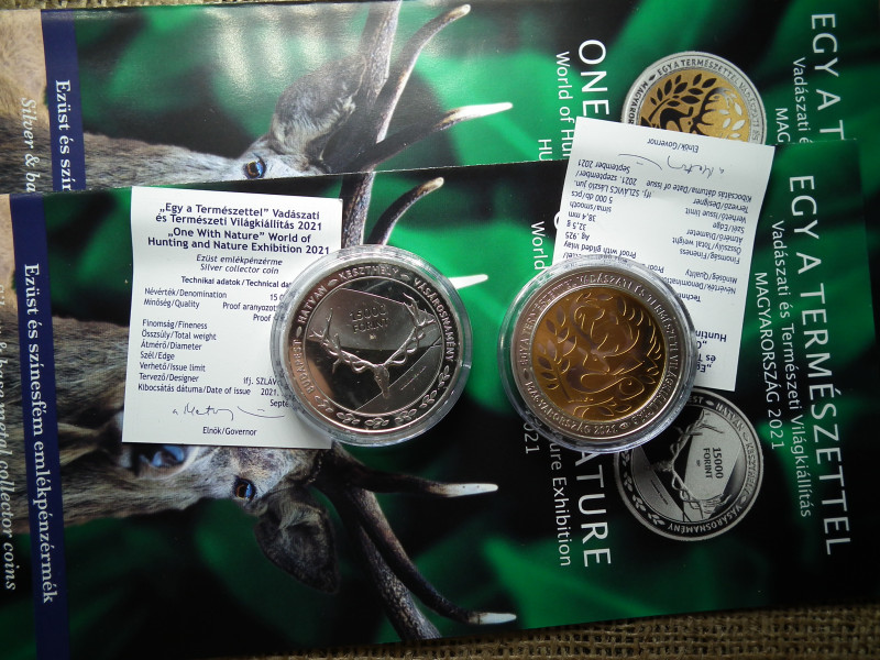 VADÁSZATI ÉS TERMÉSZETI KIÁLLÍTÁS / EZÜST PP EMLÉKÉRME / 15000 forint 2021 , + prospektus + certi , ár/db , D