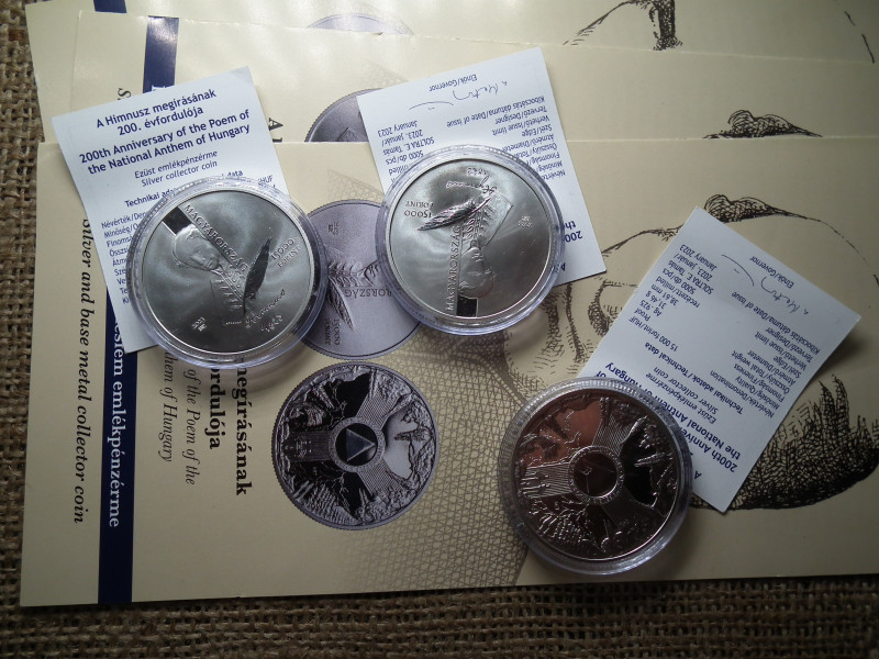 KÖLCSEY - HIMNUSZ / EZÜST 15000 FORINT 2023 , + prospektus , certi ! Ár/db , D