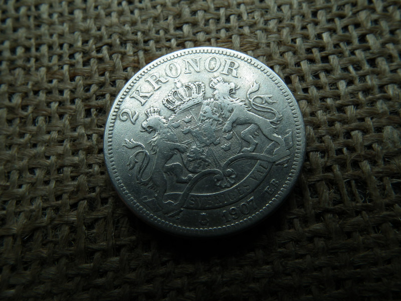 Svédország , ezüst 2 kronor 1907 , korona , ritkább