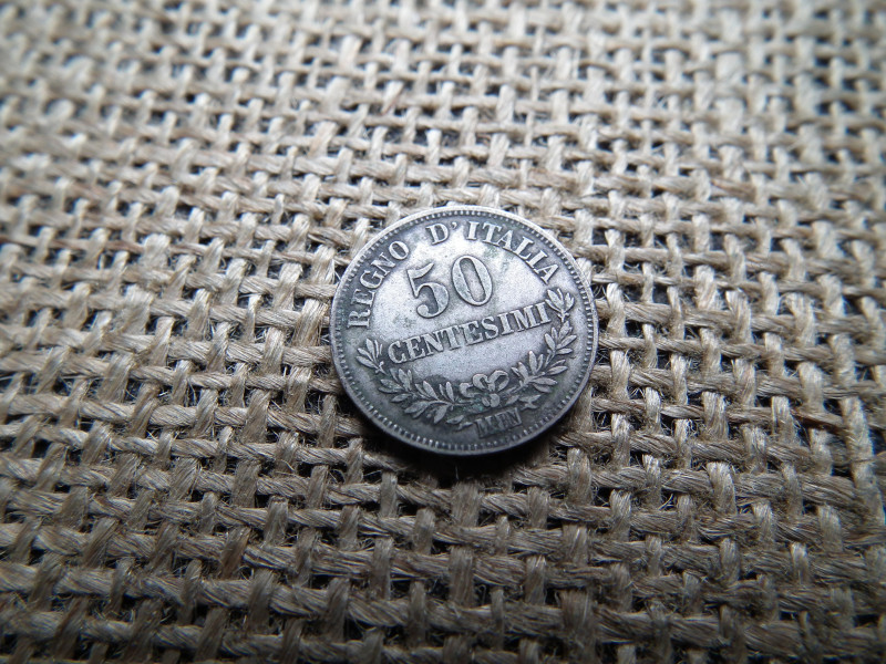 Olaszország , ezüst 50 centesimi 1863 , Victor Emmanuel II