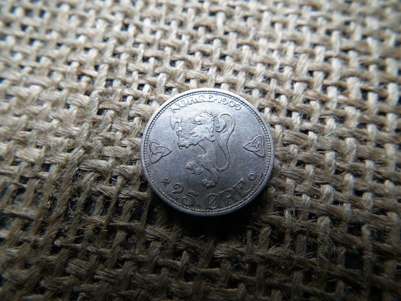 Norvégia ezüst 25 öre 1909 , Øre - Haakon VII