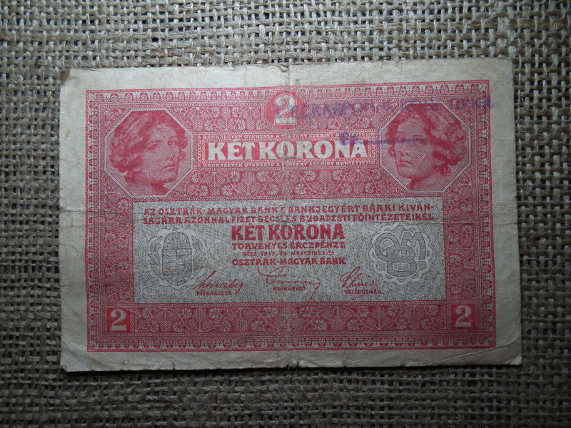2 korona 1917 , felülbélyegzett !