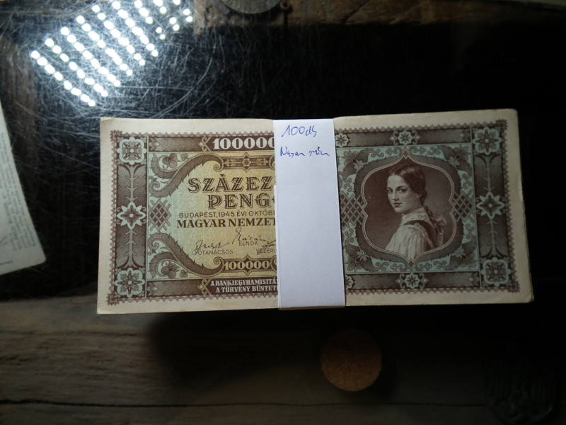 SZÁZEZER PENGŐ 1945 - 100 DARABOS KÖTEG EGYBEN!!!