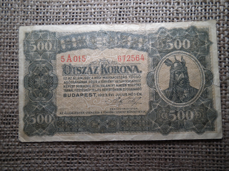 500 korona 1923 , nyomdahely jelölés nélkül
